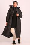 33061 Plus Size Diagonal Stitched Coat-Black