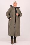 33061 Plus Size Diagonal Stitched Coat-Khaki