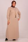 32050 Large Size Ribbed Two Thread Dress-Beige