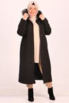 33070 Large Size Buttoned Removable Hooded Cashmere Coat-Black