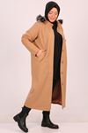 33070 Large Size Buttoned Removable Hooded Cashmere Coat-Mink