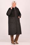 33101 Large Size Quilted Coat with Stamp Detail-Black