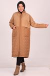 33101 Large Size Quilted Coat with Stamp Detail-Tan