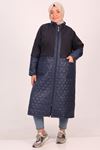 33101 Large Size Quilted Coat with Stamp Detail-Navy Blue