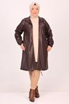 33086 Large Size Zippered Leather Jacket-Brown