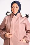 33106 Large Size Bondit Cape with Fur Inside-Dried rose