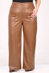 39050 Large Size Wide Leg Leather Trousers-Brown