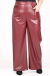 39050 Large Size Wide Leg Leather Trousers-Burgundy