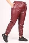 39051 Large Size Leather Trousers with Elastic Legs-Burgundy