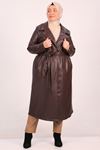 33109 Plus Size Raised Leather Blazer Trench Coat-Brown