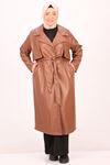 33109 Plus Size Raised Leather Blazer Trench Coat-Tan