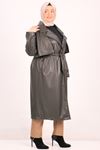 33109 Plus Size Raised Leather Blazer Trench Coat-Khaki