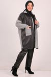 33108 Large Size Goose Feet Leather Detailed Jacket-Small Goose Feet-Black