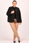 33110 Plus Size Curly Lamb Button Jacket-Black