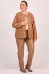 33110 Plus Size Curly Lamb Button Jacket-Tan