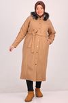 33089 Plus Size Snap Fastener Coat-Mink