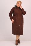 33089 Plus Size Snap Fastener Coat-Brown