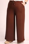 39502 Large Size Crystal Two Thread Trousers with Elastic Back - Brown