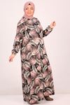 42006 Plus Size Crystal Dress with Elastic Sleeves-Palm Tree Pattern Pink
