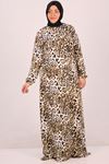 42006 Plus Size Crystal Dress with Elastic Sleeves-Leopard