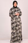 42006 Plus Size Crystal Dress with Elastic Sleeves-Palm Beige