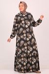 42007 Büyük Beden Eteği Fırfırlı Kristal Elbise-Yaprak Desen Bej