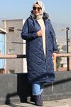 33093 Plus Size Hooded Quilted Jacket-Navy Blue