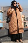 33093 Plus Size Hooded Quilted Jacket-Tan