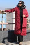 33093 Plus Size Hooded Quilted Jacket-Burgundy