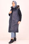 34028 Large Size Quilted Removable Hooded Vest-Navy blue