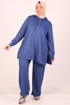 1989 Plus Size Hooded Two Thread Trousers Suit -İndigo