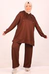 1989 Plus Size Hooded Two Thread Trousers Suit -Brown