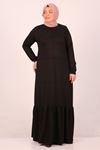 42008 Plus Size Crystal Two Thread Dress with Frills at the Bottom - Black