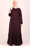 42008 Plus Size Crystal Two Thread Dress with Frills at the Bottom - Plum