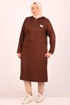 48011 Large Size Two Thread Zipper Detailed Crystal Two Thread Tunic-Brown