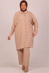 47005 Plus Size Wrinkled Trousers Suit - beige