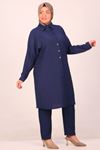 47005 Plus Size Wrinkled Trousers Suit - Navy blue