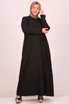 42005 Büyük Beden Düğme Detaylı Bürümcük Elbise-Siyah