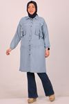 33040 Large Size Pocket Detailed Lyocell Tunic-Ice Blue