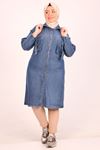 33040 Large Size Pocket Detailed Lyocell Tunic-Blue