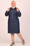 33040 Large Size Pocket Detailed Lyocell Tunic-Navy Blue