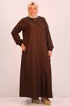 46003 Large Size Medina Silk Mevlana Abaya-Brown