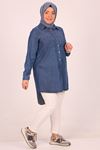 38081 Large Size Buttoned Lyocell Denim Shirt-Blue