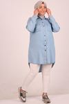 38081 Large Size Buttoned Lyocell Denim Shirt-Ice Blue