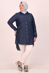 38081 Large Size Buttoned Lyocell Denim Shirt-Navy Blue