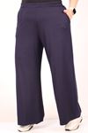 39000 Plus Size High Waist Elastic Wide Leg Combed Cotton Trousers - Navy Blue