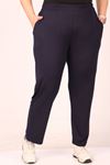 39001 Plus Size High Waist Elastic Combed Cotton Trousers -Navy Blue