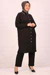 47006 Large Size Suit with Collar Detailed Ruffle Trousers - Black
