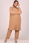 47006 Large Size Suit with Collar Detailed Ruffle Trousers - Mink