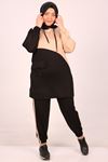 47014 Large Size Garnished Two Thread Crystal Tracksuit Set-Black